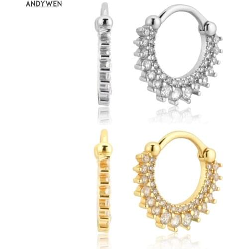 ANDYWEN 925 Sterling Silver Gold Clear Zircon CZ Hoops Luxury Women Crystal Piercing Circle Round Pendiente Ohrringe Earring