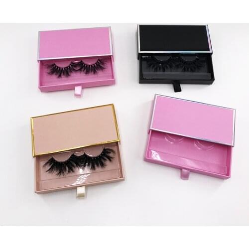 Wholesale Gold Black Lashes Box Custom LOGO Pull 3D Strip Lashes 25MM Fluffy Lashes