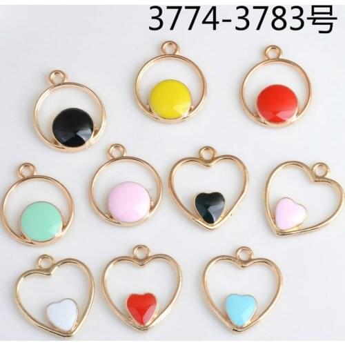 10pcs Enamel Heart charms metal dangle, The new round of love drop small earrings pendant heart-shaped DIY alloy jewelry making