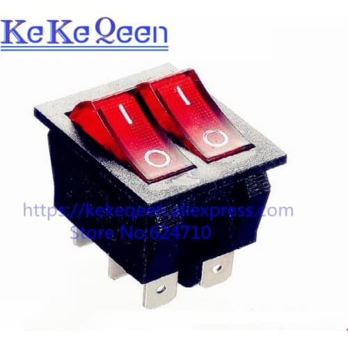 10PCS/LOT KCD5 21x24mm With Red Light Rocker Switches Two-Way Switch 6 Pin 2 Position 6A/12A 250VAC ON-OFF