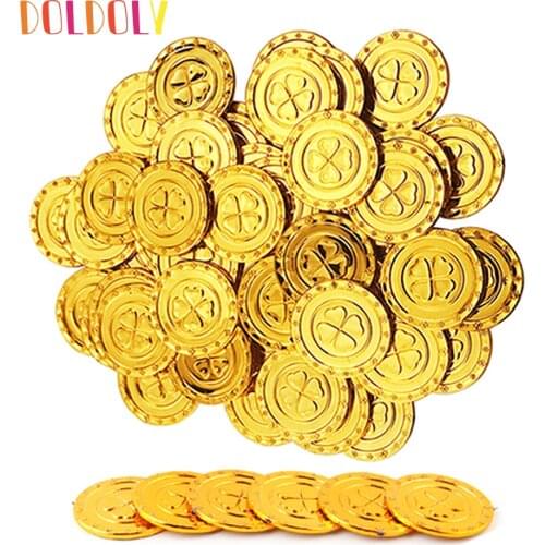 100Pcs plastic Pirate gold coin Halloween kids birthday party decoration fake gold treasure party supplies gift kids favor