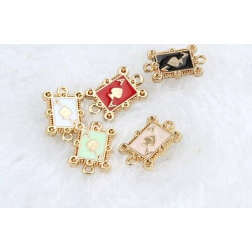 20pcs 8*12MM Diy gold alloy metal enamel playing card poker charms Alice wonderland pendant for bracelet earring Findings XL513