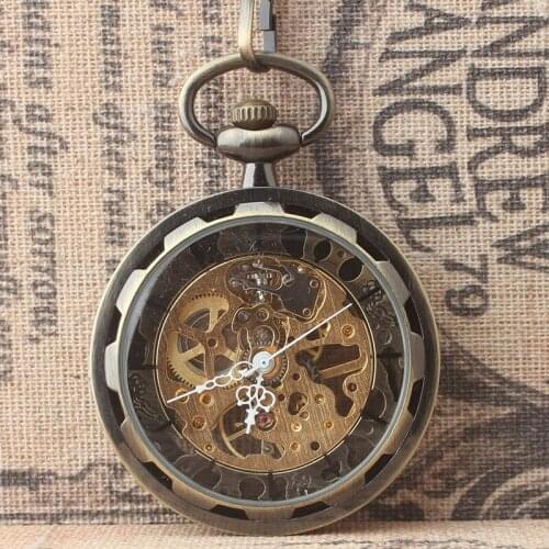 10pcs/lot Steampunk Antique Bronze Skeleton Mechanical Pocket Watch Roman Dial No Cover Women Pocket Watches Gift Watch