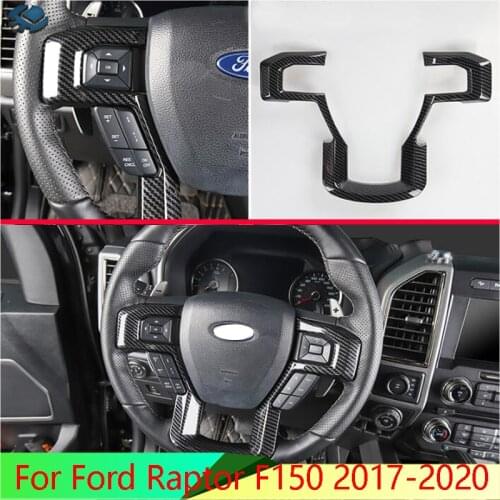 For Ford Raptor F150 2017-2020 Carbon Fiber Style Steering Wheel Panel Cover Bezel Trim Insert Badge Molding Garnish
