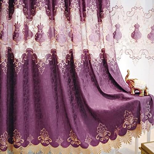 Custom Purple European Style Curtains for Living Room Bedroom Embroidered Curtain High-end Wedding Curtains Valance Decoration