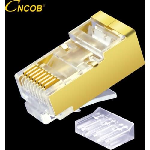 Cat6 FTP Connectors, Two-Piece Gold-plated Ethernet Connector Gigabit Network rj45 8p8c Connector Modular Plug, Crystal Head