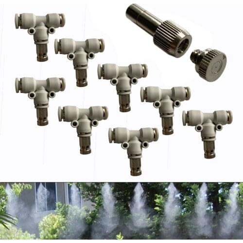 H100 Low Pressure 6mm Atomizing Nozzles + Slip lock Quick Tee Connector Humidify Gardening Sprayer 10pc/couple
