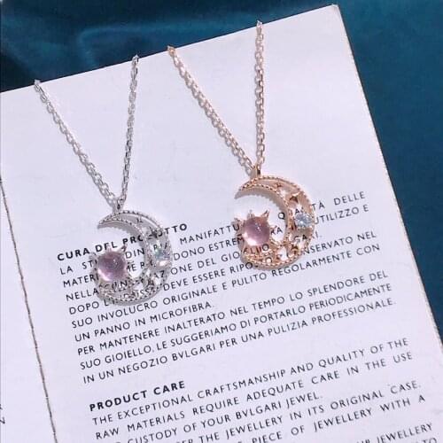 Exquisite Jewelry Real 925 Sterling Silver Charming Moon and Star Pendant Necklaces Lasting Shine Chain Good-looking Zirconia