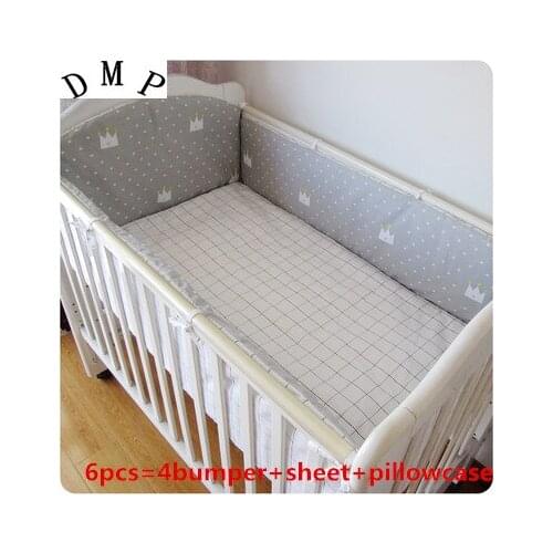 6PCS Crown baby bed set around removable washable Cot Bumper Baby Bed Protector ropa de cuna (4bumper+sheet+pillow cover)