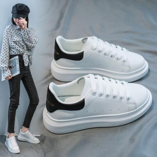 Leather Platform Sneakers Women Vulcanize Shoes Casual White Sneaker Shoes Ladies Flats Lace-up Walking Trainers Zapatos Mujer