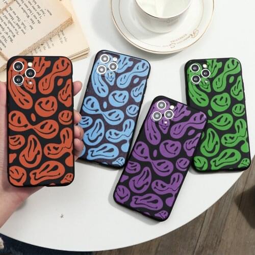 Ins Deformed Smiley Phone Case For iPhone X XR SE 2020 5 5S 6 6S 7 8 Plus XS 11 12 Mini Pro MAX Soft TPU Matte Coque Cover Cover