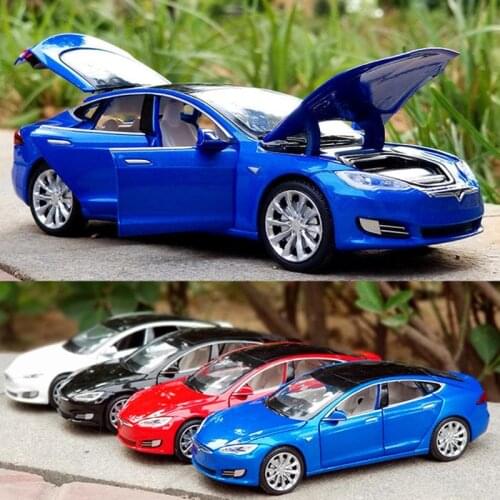 1:32 Simulation Tesla Model-S Car Model Sound And Light Pull Back Alloy Car Model Metal Car Toy Car Decoration Collection Gift