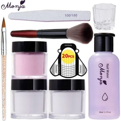 Monja 9 Pcs/Set Nail Art Set 3 Colors Acrylic Powder Liquid Nail Mold Building Extension Painting Brush DIY Manicure Kit Tools