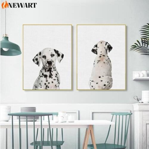 Spotty Dog Animal Wall Art Nordic Wall Poster Print Pet Front and Back Canvas Painting Lovely Puppy Decoraiton Picture Decor