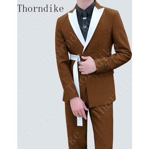 Thorndike New (Jacket+Pant) 2 Pcs Set Custom Men Formal Business Jacket Tuxedo Wedding Suit Formal Brown Blue Classic Black Red