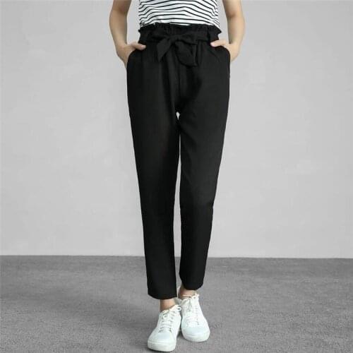 Office Ladies Work Pants Formal Womens Slim Chiffon Pencil Pant Elastic High Waist Pure Color Leisure Trousers Plus Size 7XL