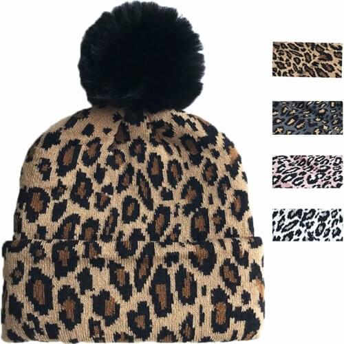 Fall Winter Leopard Warm Soft Hats Bob Panama Newborn Baby Girl Kids 8 Inch Leopard Knitted Infant Cap 4 5 6 7 8 Years