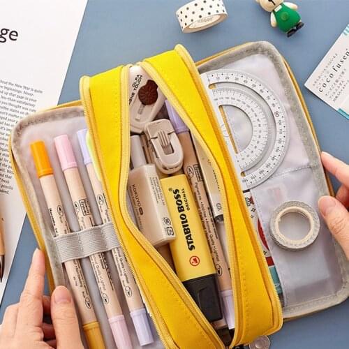 Double Face Pencil Bags Pen Set Special Macaron Double-sided Canvas Multifunctional Storage Bag Stationery School Travel Gift