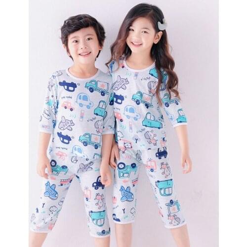 Boys Girls Pajamas New Summer Short Sleeve Baby Childrens Clothing Sleepwear Cotton Pyjamas Sets For Kids 4 6 8 10 12 14 Years