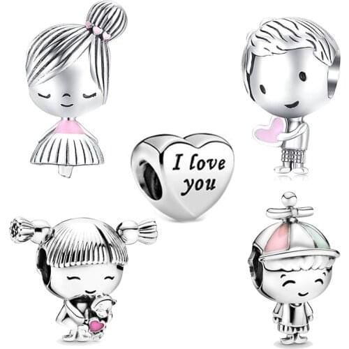 2Pcs/Lot Family Series Boy Girl Grandparents Beads Pendant Fit Original Brand Charm Bracelets Necklaces for Women Jewelry Making