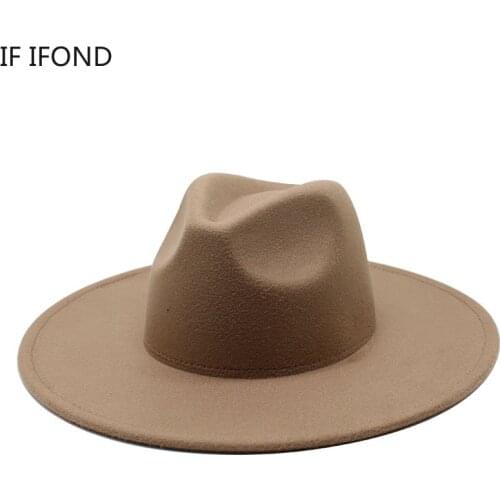 Simple British Style Men Women 2022 Winter Warm Wool Fedoras Cap Wide Brim Party Jazz Hat Church Derby Panama Hat