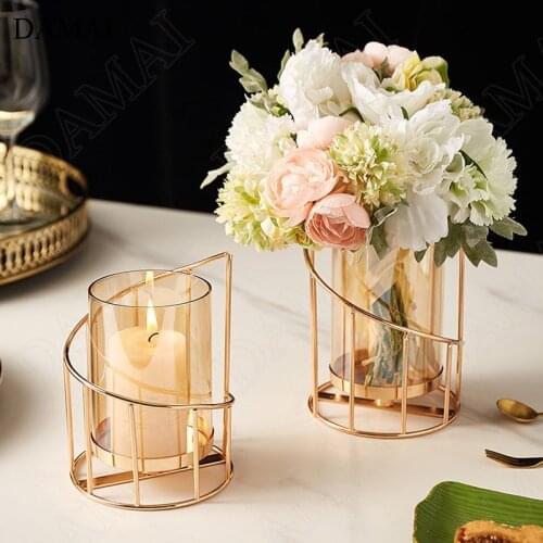 Simple Candelabra Nordic Golden Stroke Candle Holder Home Decore Flowers Vase Wedding Table Decoration Living Room Accessories