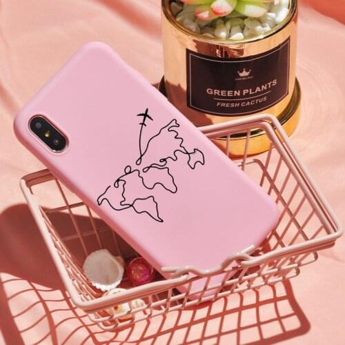 LAUGH LIFE Travel Map Anti-shock Non-slip Plain Cases For iPhone XR XS Max XS X 6 6s 7 8 Plus 6P Pink Soft TPU Phone Back Cover