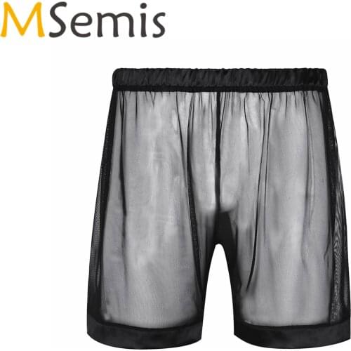Mens Transparent Swimwear Shorts See-through Mesh Loose Lounge Boxer Shorts See Through Exotic Underwear Transparent Panties