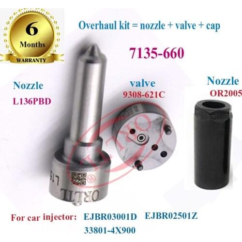 REPAIR KITS (7135-660 ) VALVE 9308-621c INJECTOR NOZZLE L136PBD +Nut FOR EJBR03001D EJBR02501Z 33801-4X900