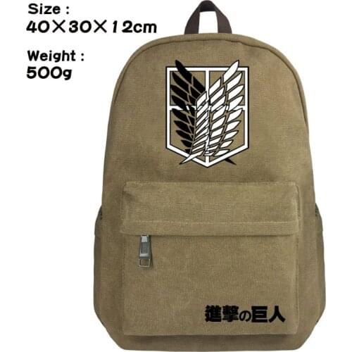 Anime Attack on Titan Backpack Schoolbag Satchel Canvas Shoulder Bags Laptop Zipper Bags for Men or Women Accessory Gift