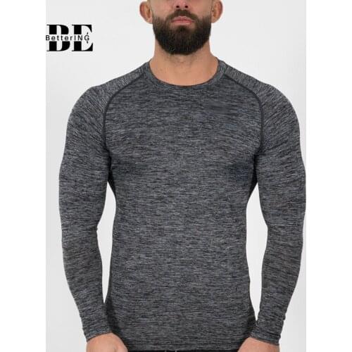 Fitness Hoodie Fall/Winter 2021 Mens Leisure Sports Long Sleeve Blue and Gray T Shirt Tight Stretch Fitness Running Jumper