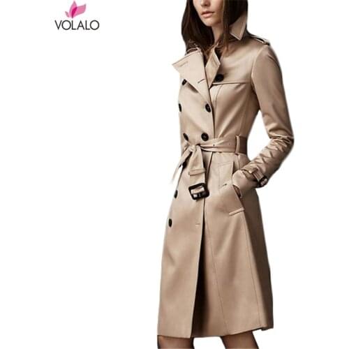 Trench Coat Women 2019 New Autumn Khaki Black and Wine Red S-2XL Plus Size Double-breasted Long Slim Windbreaker Feminina