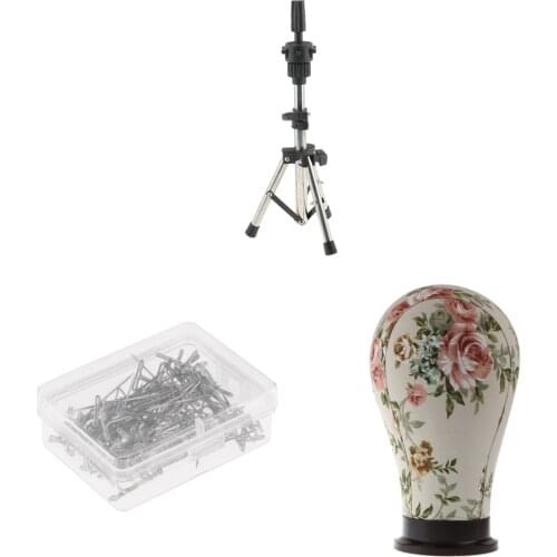 Hair Sewing Needles T Pins 100 Pieces, Canvas Mannequin Head Cork Block 23 inch Multifunction, Tripod Model Holder Stand
