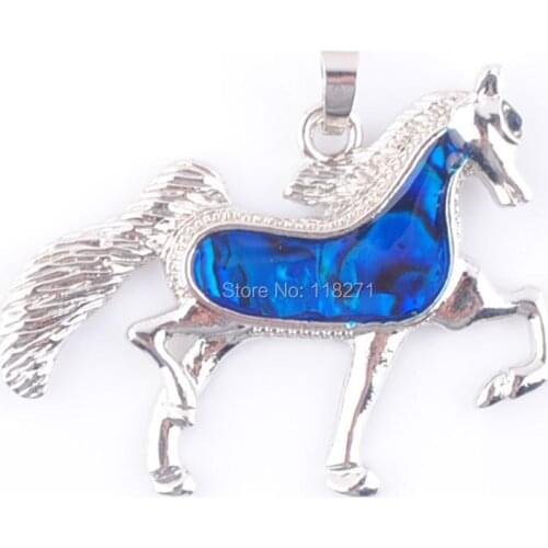 WOJIAER New Zelanian Abalone Shell Pearl Blue Gem Bead Horse Pendant Jewelry PN777