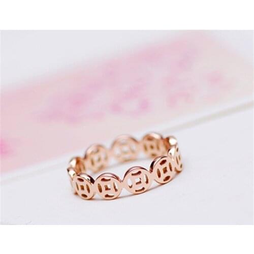 YUN RUO 316L Titanium Steel Jewelry Lucky Coin Tail Ring Anniversary Weeding Rose Gold Fashion Woman Birthday Gift Never Fade