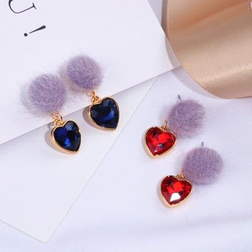 2019 Red New Korean Sweety Love Heart Dangle Earrings For Women Girls Charm Crystal Drop Earrings Fashion Jewelry Hot Sale WX168