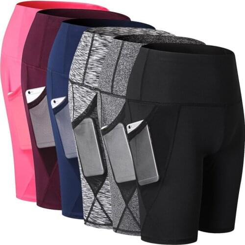 2021 Summer Gym Shorts Women High Waist Compression Quick Dry Yoga Shorts femme Fitness Running Push Up Shorts Pockets Design