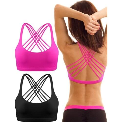 Womens Padded Sports Bra Cross Back Bra Workout Running Fitness Strappy Bra Seamless Comfortable Yoga Bra