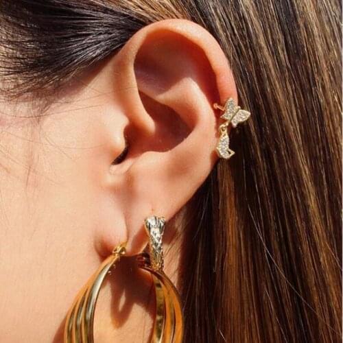 1 PIECE minimal cute butterfly delicate micro pave white zirconia ear cuff clip on earring for women charm fashion jewelry gifts