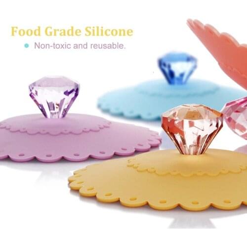 1PC New Arrival Diamond Silicone Leakproof Coffee Suction Lid Cap Airtight Seal Cup Cover Dropshipping Water cup accessorie