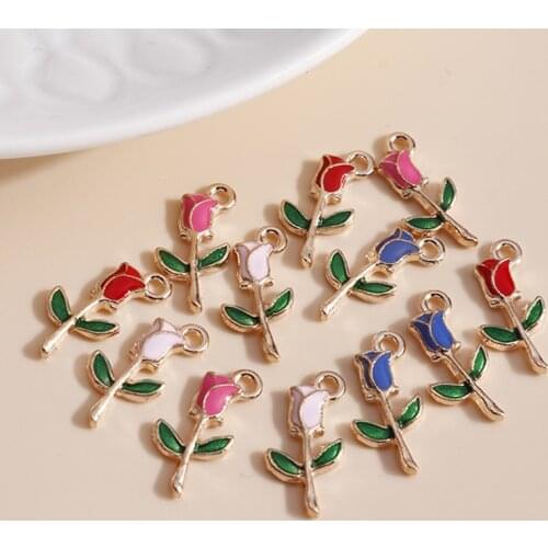 10pcs 9*19 Romantic Enamel Rose Flower Charms for Necklaces Pendants Earrings DIY Colorful Mini Charms Jewelry Finding Making