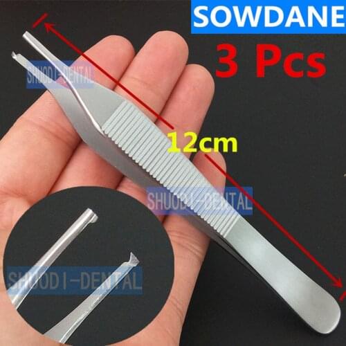3 pcs Precious Dental Tweezer Toothed Hook Dental Forcep Stainless steel Tip with Angle Shape Small Incision Teeth Whitening