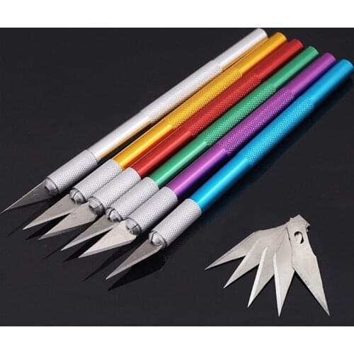 6Pcs Metal Handle Non-Slip Knife With Blade Scalpel Cutter Engrave Multi-color