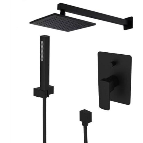 Free ship square Design 10" 25CM Wall Mounted Black Rain Shower Head & Handheld Shower Valve Set Solid Brass Shower Kit