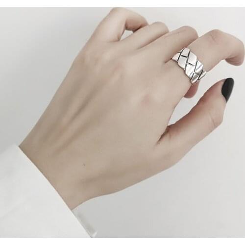 Brand Vintage Ring Novelty Geometric Width Thai Silver Color Adjustable Rings For Women Men
