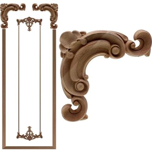 VZLX Floral Wood Carved Corner Applique Wooden Carving Decal Furniture Cabinet Door Frame Wall Home Decoration Accessories