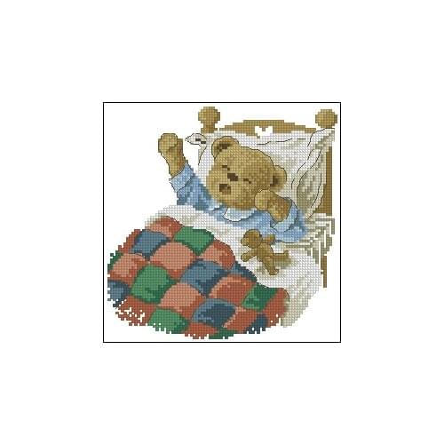 Little Bear Gets up, Cartoon Kid Top Quality Embroidery Needlework 14CT Unprinted Cross Stitch Kits DIY Arts Handmade Home Decor