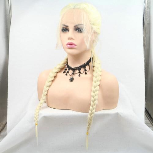 Sylvia Synthetic Double Braided Long 2x Twist Braids Wig Blonde Lace Front Wigs with Baby Hair For Women High Temperature Fiber