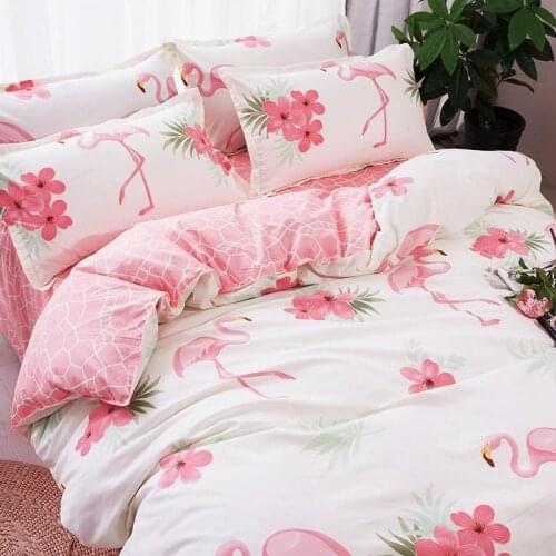 46Solstice Home Textile Flamingo Cartoon Lovely Bedding Sets Duvet Cover Pillowcase Sheet Linen Twin Full Queen King Size 3/4Pcs