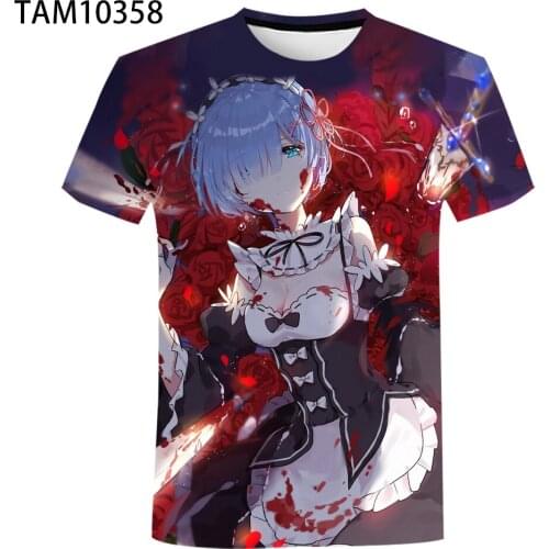 Re Zero2021 Summer New 3D Printing Japanese Anime Cartoon Fashion Casual Polyester Boy Girl T-Shirt Large Size Wholesale Child